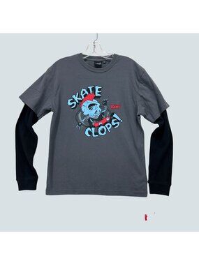 Vans Skate Clops Long Sleeve Layered Graphic Tee Gray/Black Youth Size L